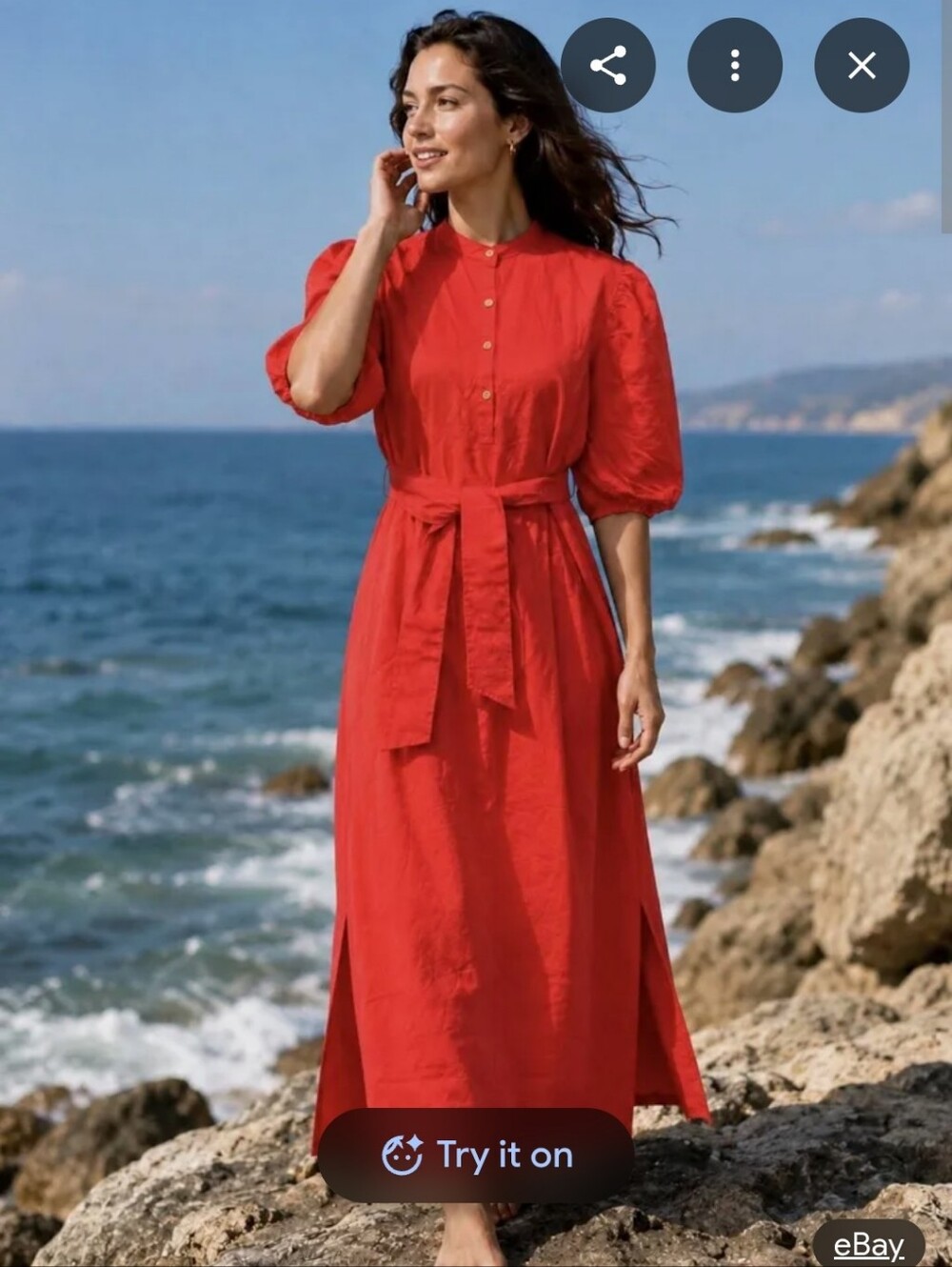 Southern Tide Red Puff-Sleeve Tie-Waist Maxi Dress In Poppy Red. Size Xl